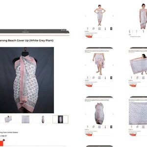 Striped Edge White and Light Gray Plant Print Sarong Beach Cover-Up